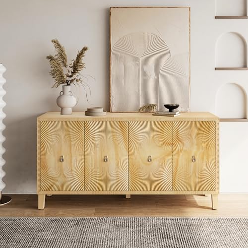 Natural Wood Double Door Sideboard Buffet Cabinet 60 Inch I716