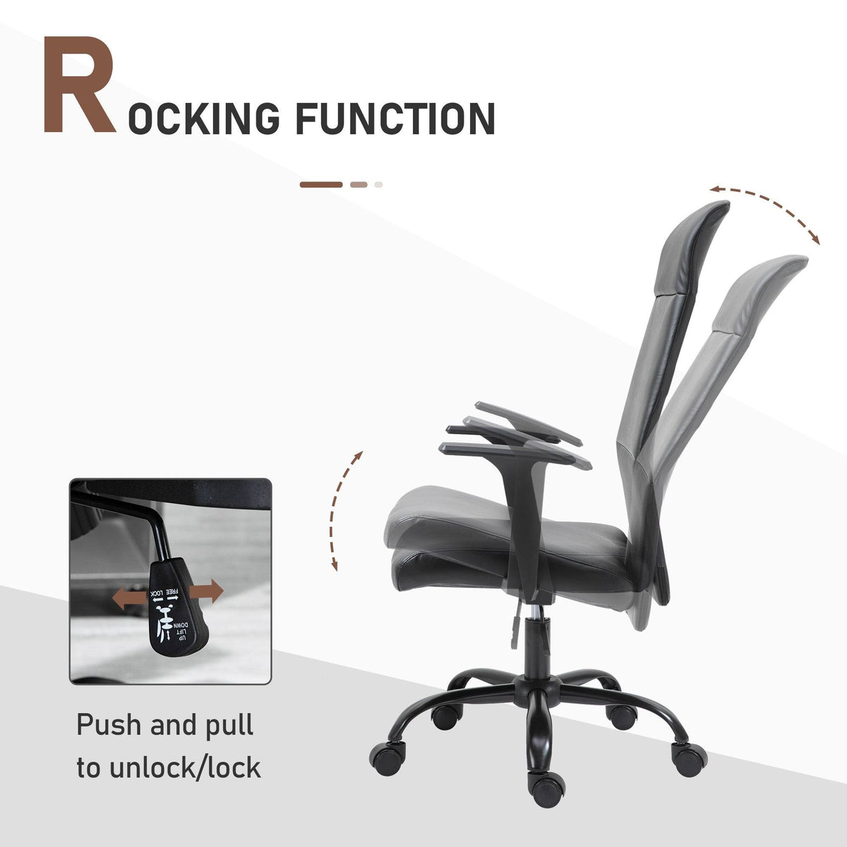 Faux Leather High-Back Office Chair with Adjustable Height, Metal Legs C4567