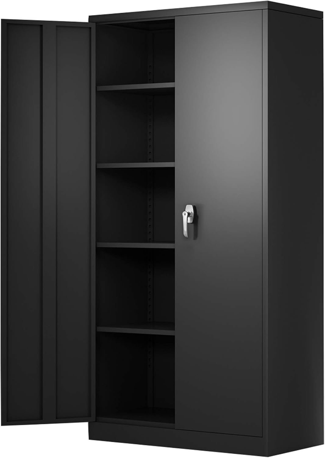 Black Metal Storage Cabinet with 4 Adjustable Shelves and Lockable Doors F452