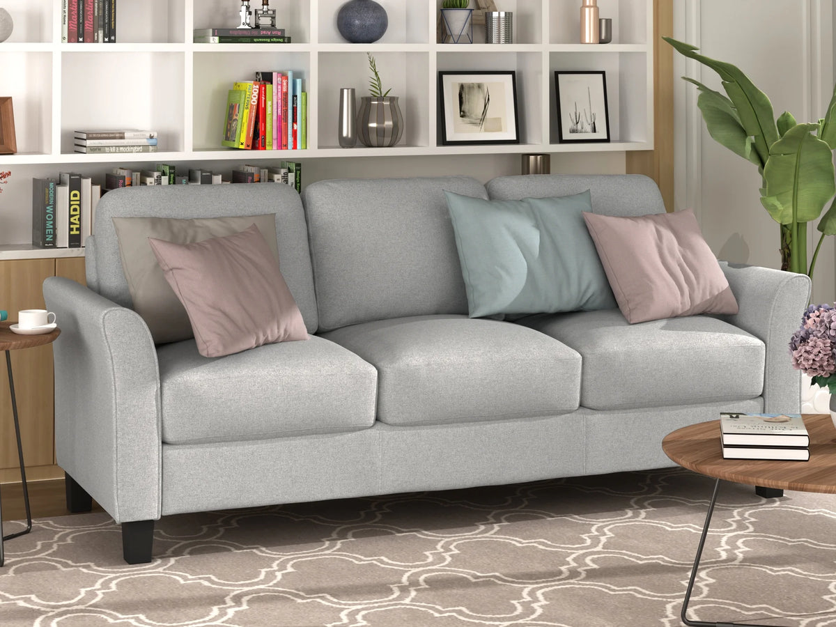 Light Gray 3-Seat Linen Fabric Sofa G92901