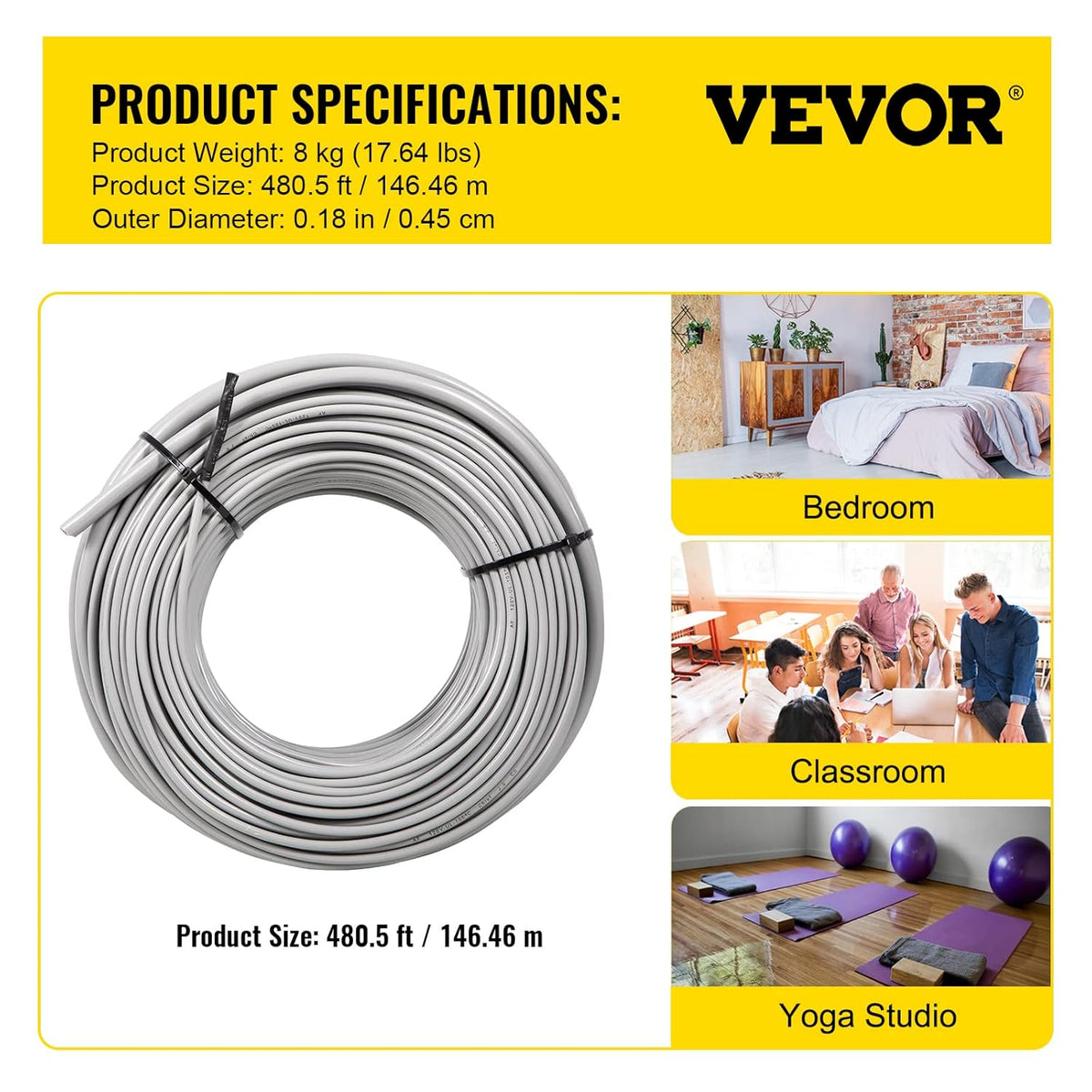 Floor Heating Cable 145.3 Square Feet with Temperature Control Panel X527254