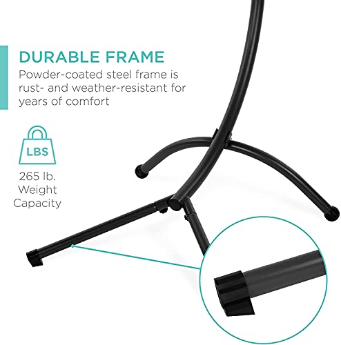 Teal Curved Steel Chaise Lounge Chair Swing with Built-in Pillow and Removable Canopy M25178