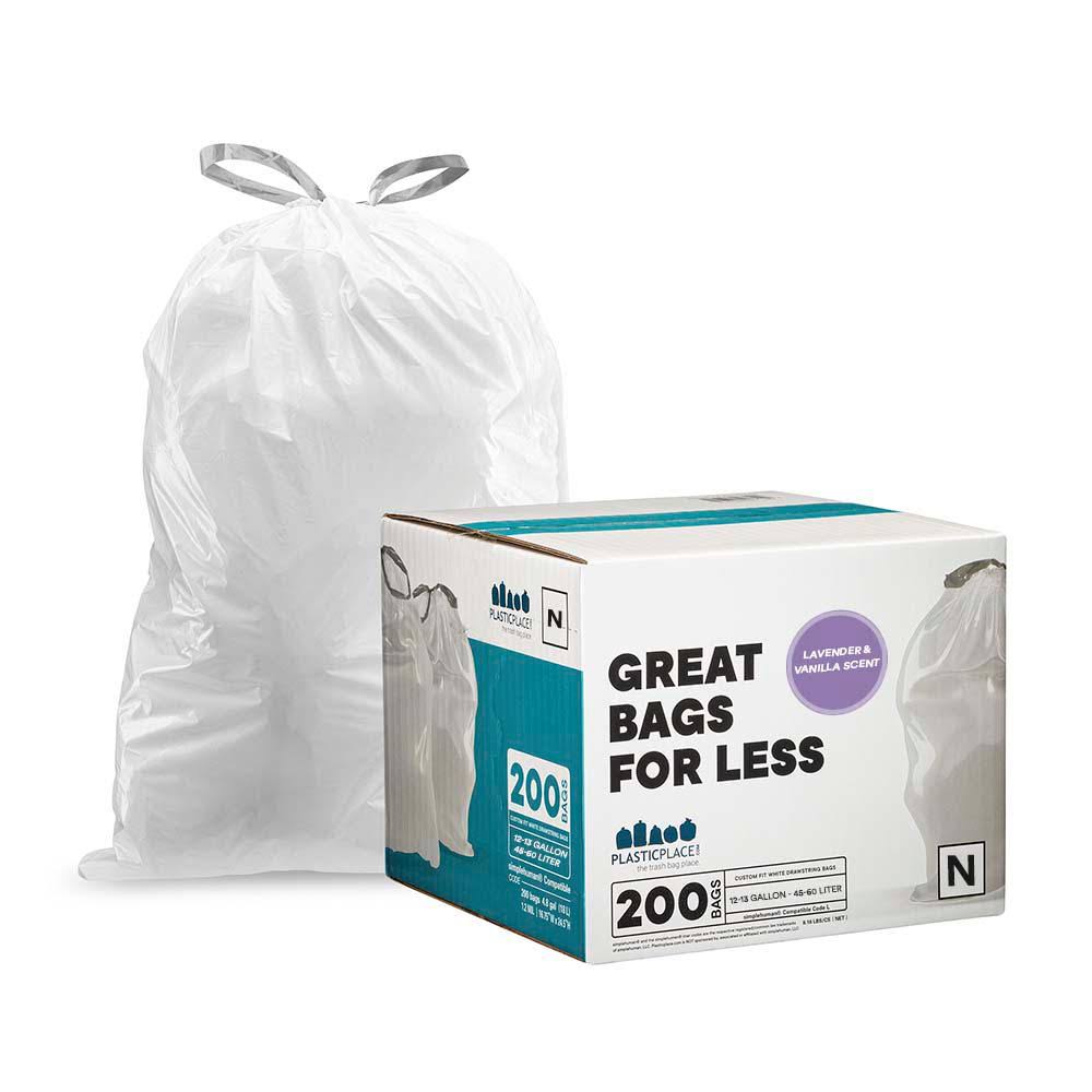 White Lavender Vanilla Scented 12-13 Gallon Garbage Can Liners 200 Count W127220