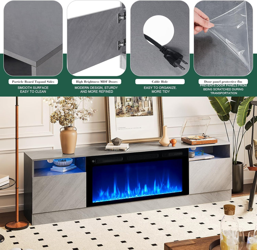 Gray Electric Fireplace TV Stand X8049