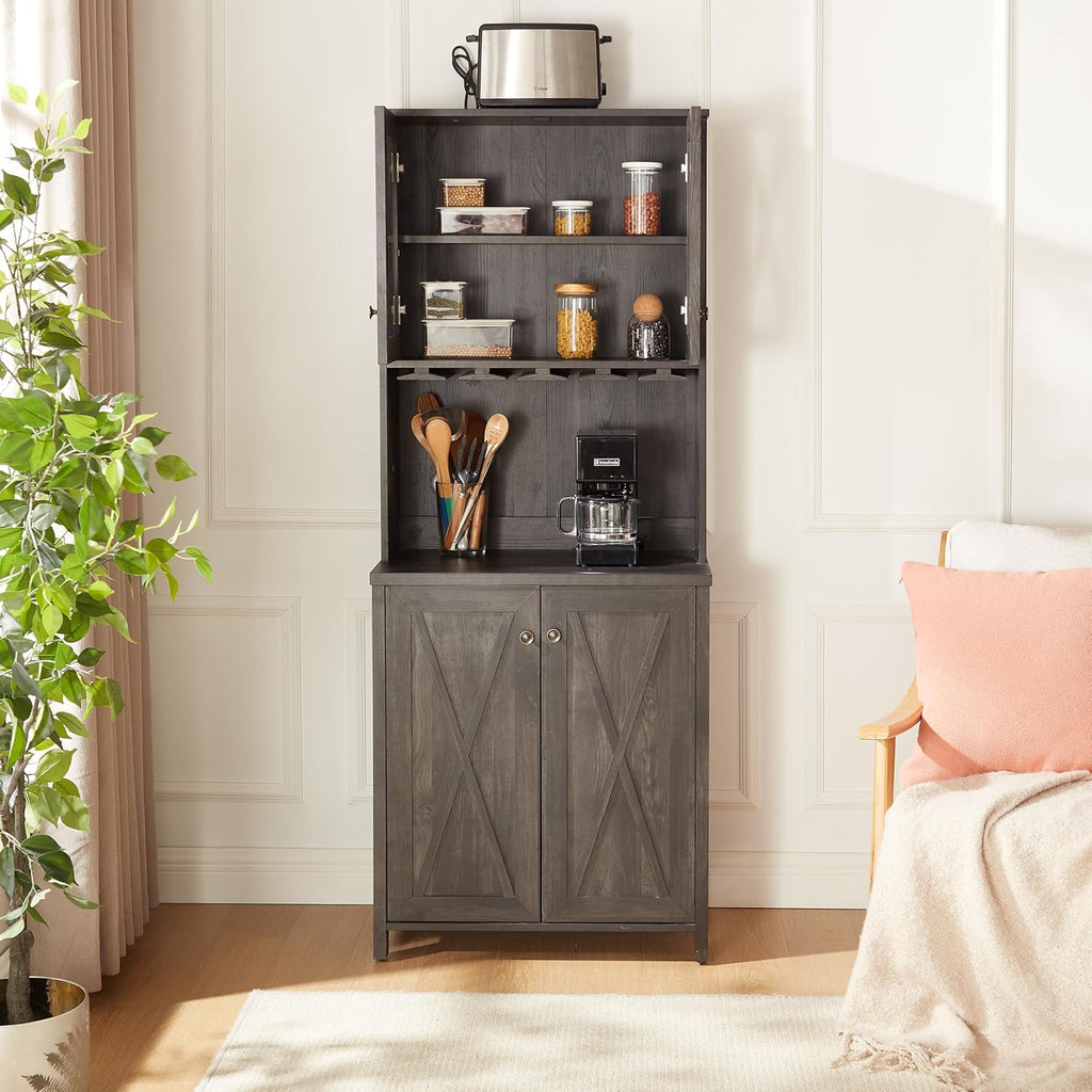 Charcoal Gray Coffee Bar Cabinet with Microwave Stand Q549182