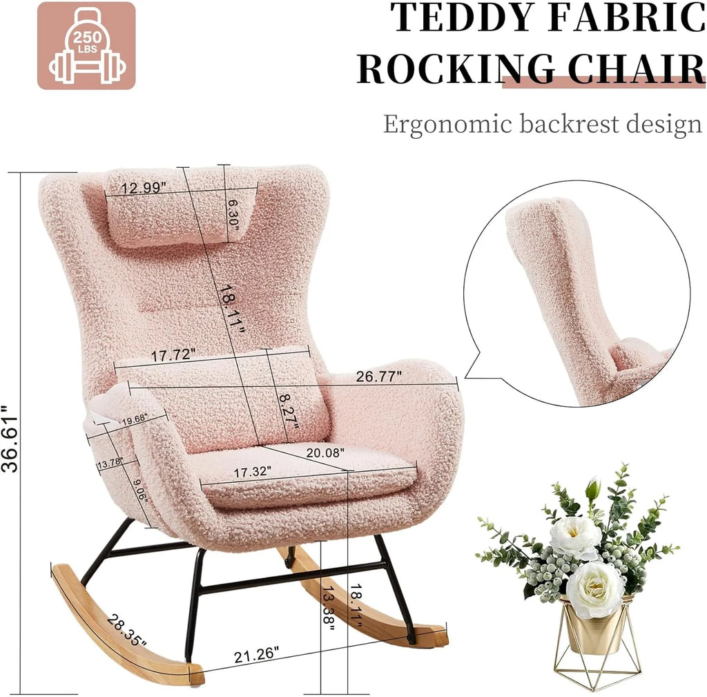 Pink Teddy Upholstered Rocking Chair with Pillow T165