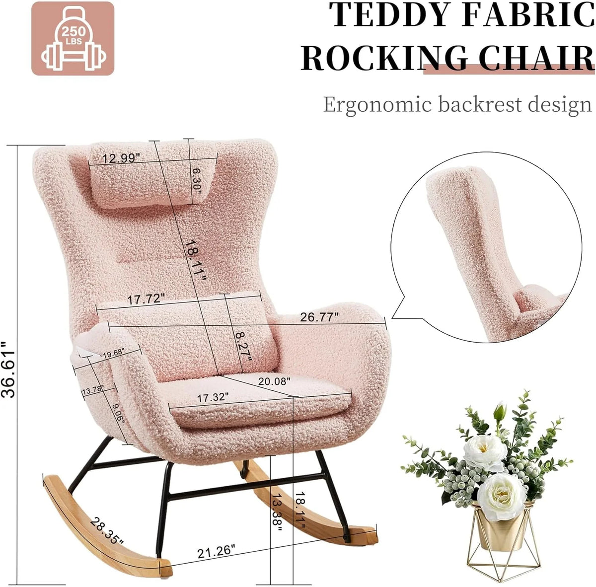 Pink Teddy Upholstered Rocking Chair with Pillow T165