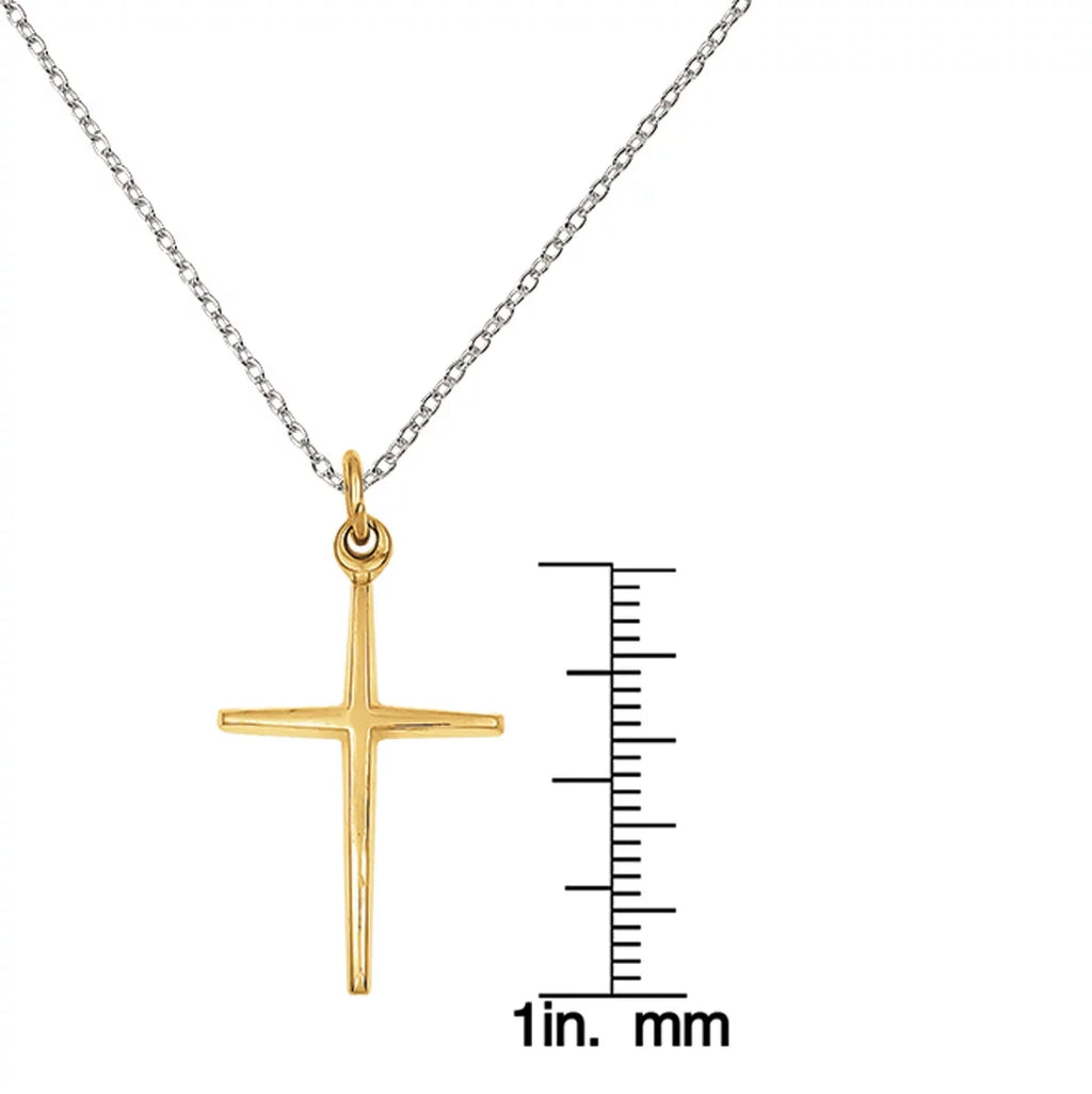 Sterling Silver and 24 Karat Gold-plated Cross Charm with 18-inch Cable Chain Y514