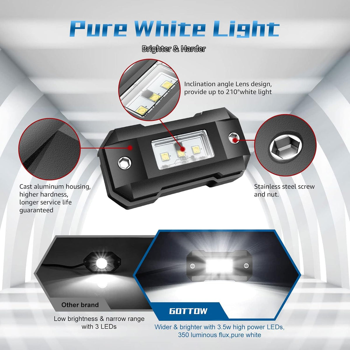 White 16 Pod Waterproof LED Rock Lights for Car Truck SUV Offroad Boat ATV UTV W171