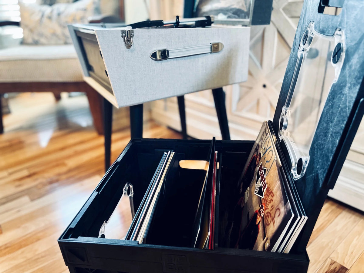 Vinyl Record Storage Crate with Divider and Transparent Panels E326195