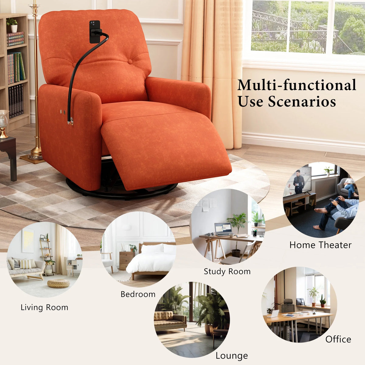 Orange 270 Degree Swivel Electric Recliner Sofa Y4363