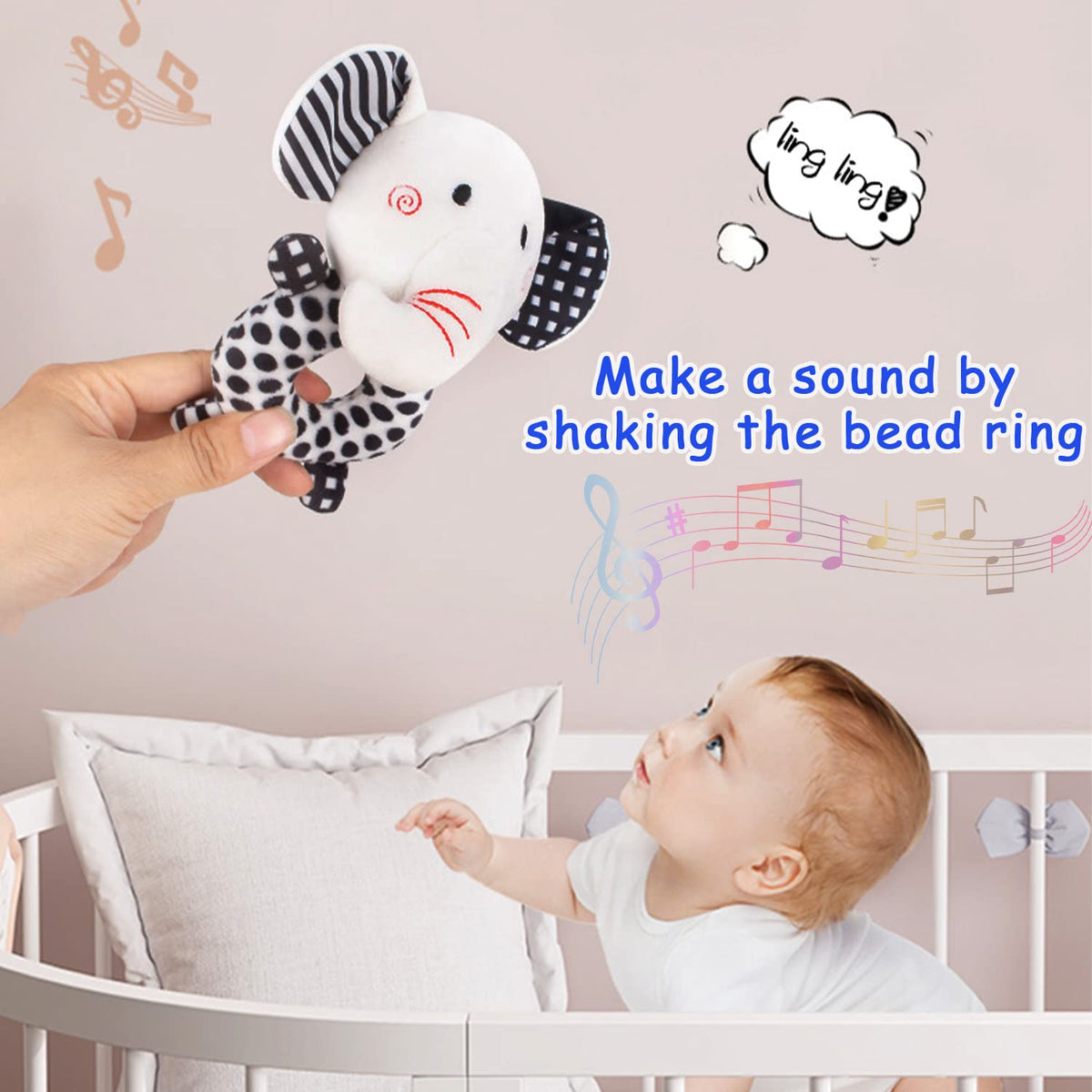 Elephant & Fox Plush Rattles Teether Rings for Infants 0 3 6 Months D7317