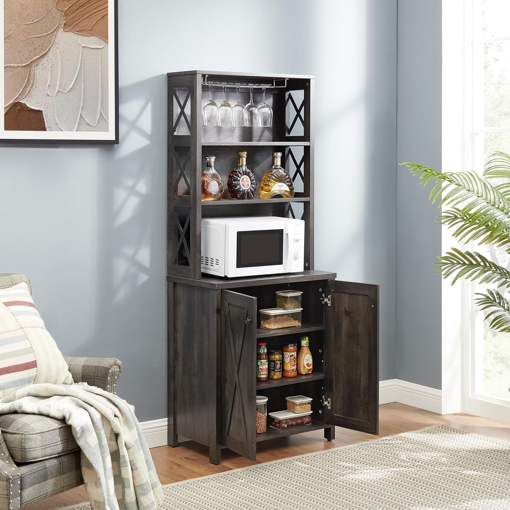 Charcoal Gray Coffee Bar Cabinet with Microwave Stand Q549182