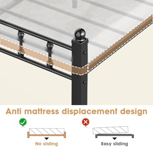 Queen Size Black Metal Bed Frame with Vintage Industrial Headboard Q17973
