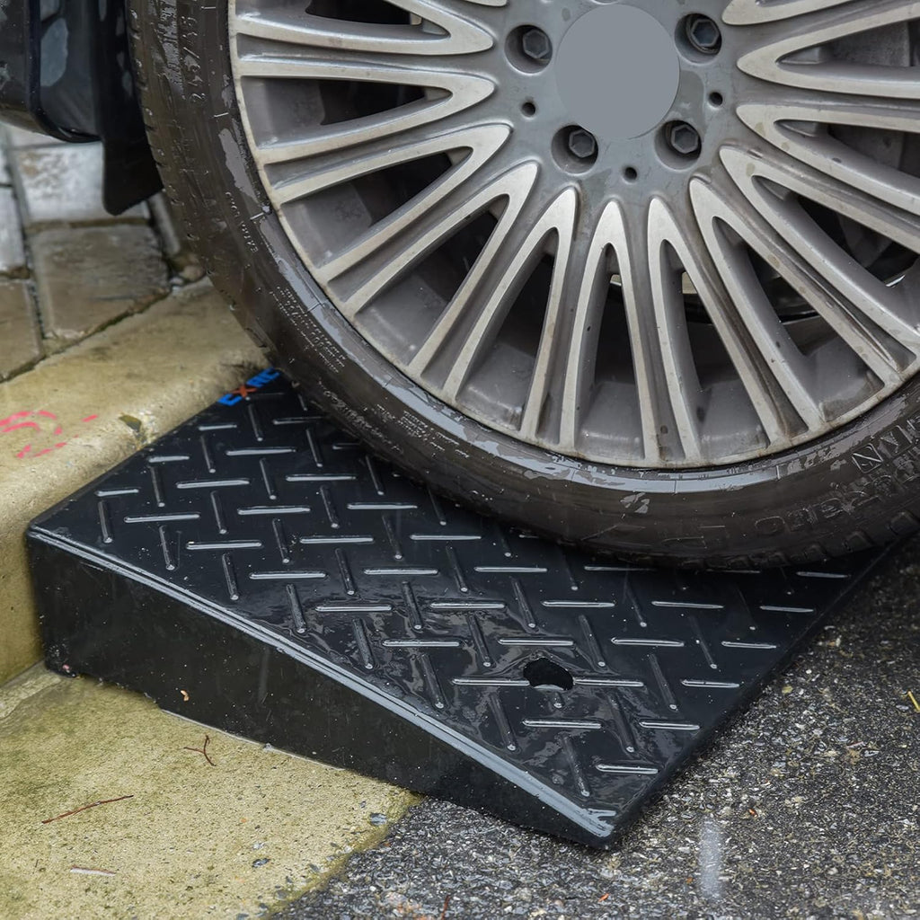 2PCS Rubber Curb Ramps 5.3" Rise Heavy Duty Black Threshold Ramp with 4 Expansion Bolts H68459