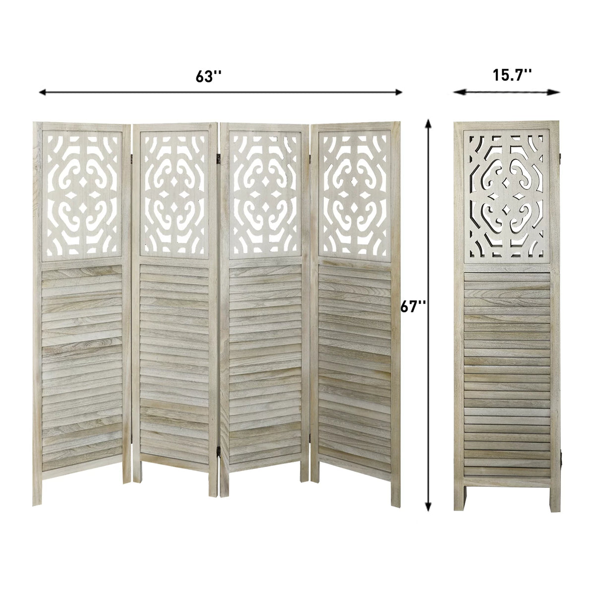 4 Panels Wood Carved Room Divider H3853