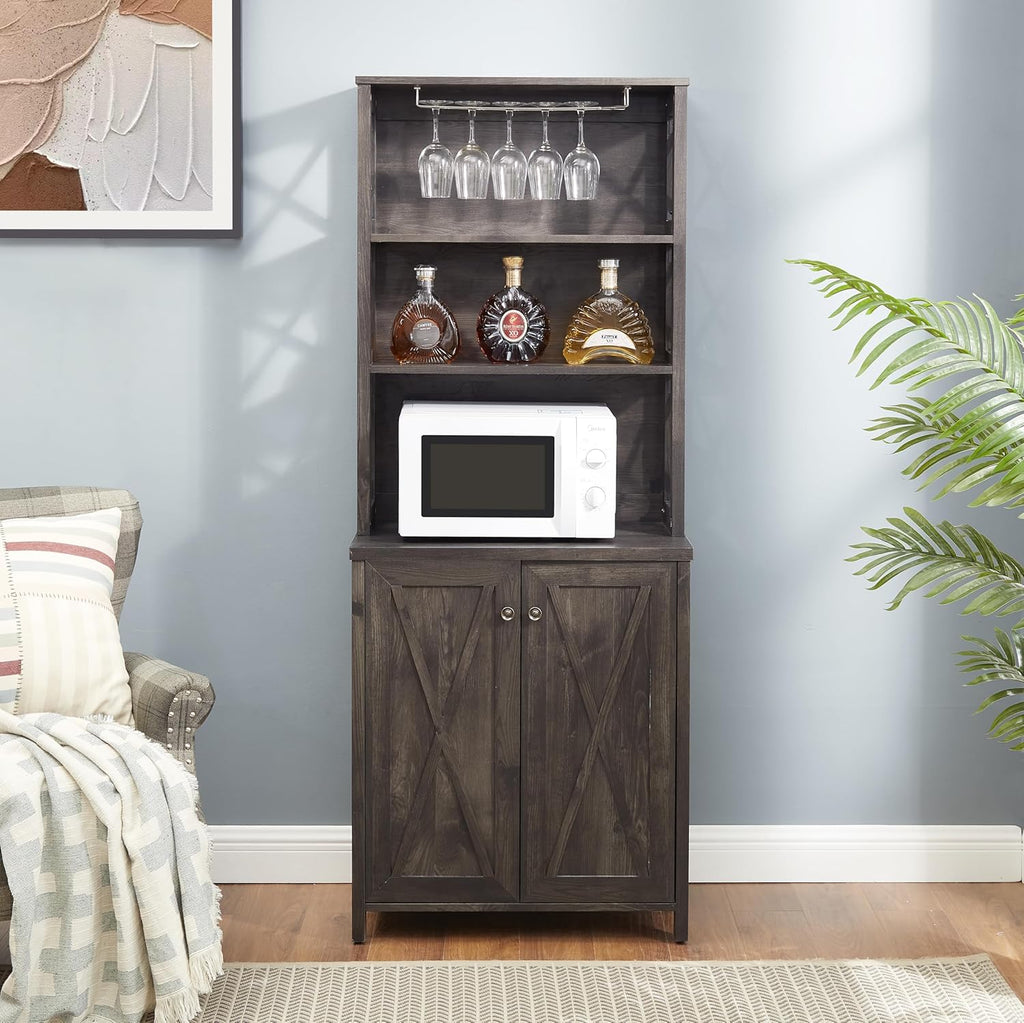Charcoal Gray Coffee Bar Cabinet with Microwave Stand Q549182