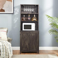 Charcoal Gray Coffee Bar Cabinet with Microwave Stand Q549182