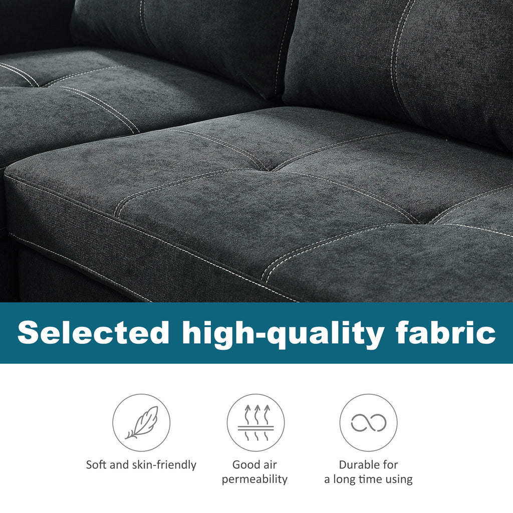Black Queen Size Sleeper Sofa Bed with Storage Chaise H619