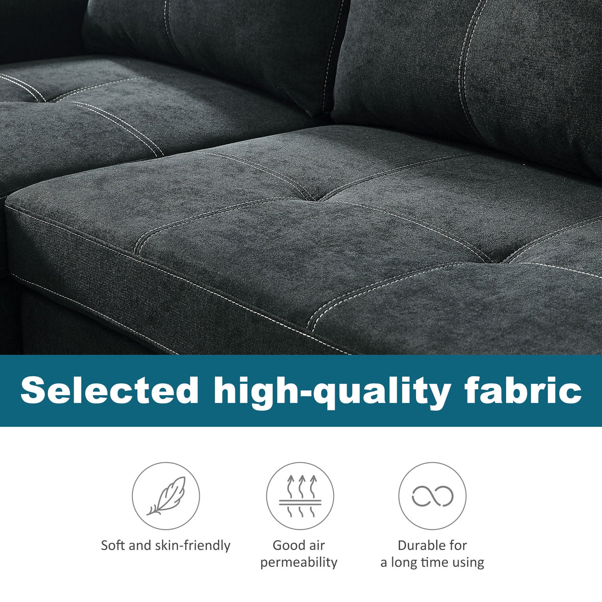 Black Queen Size Sleeper Sofa Bed with Storage Chaise H619