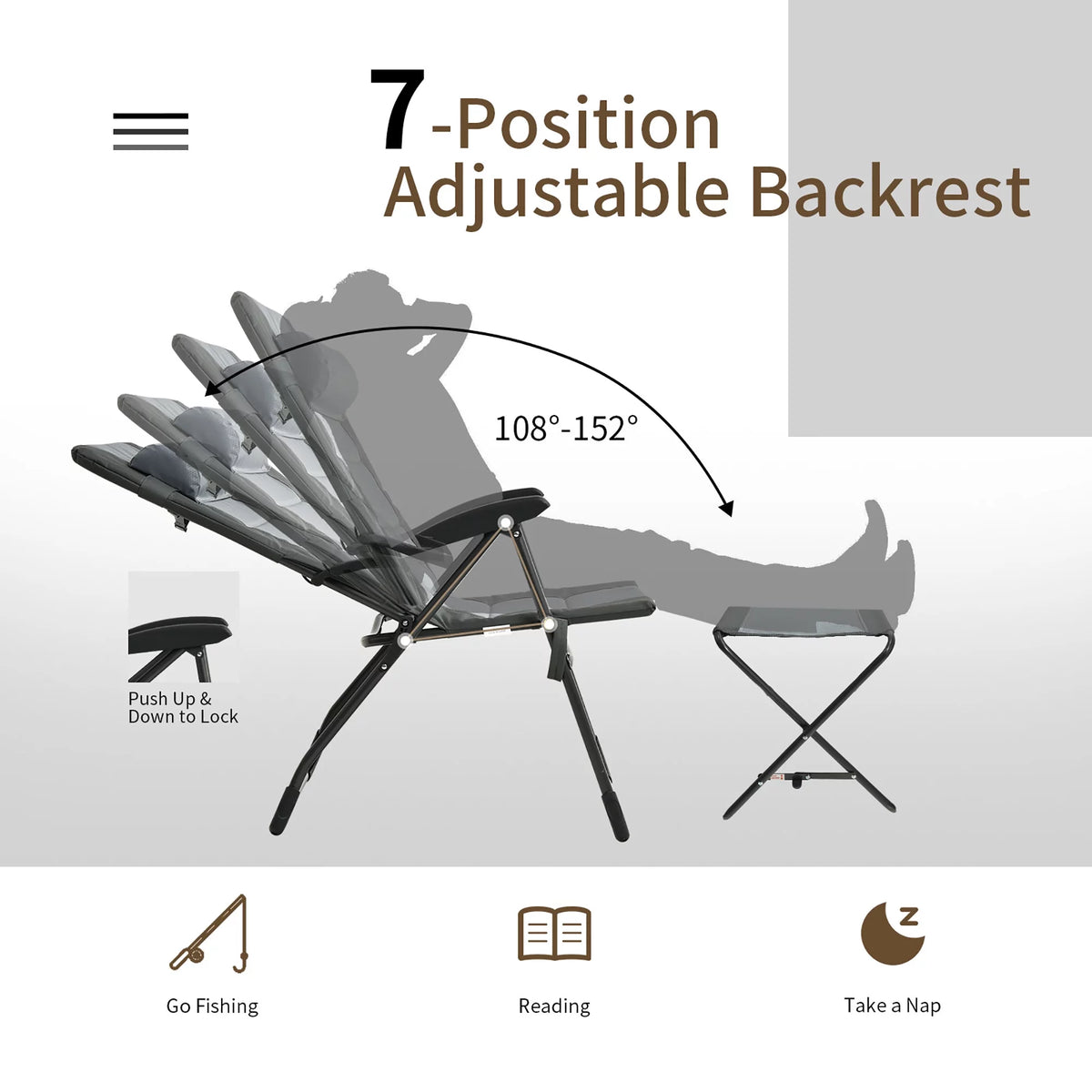 4 PCS Gray Patio Folding Chair Ottoman Set F218