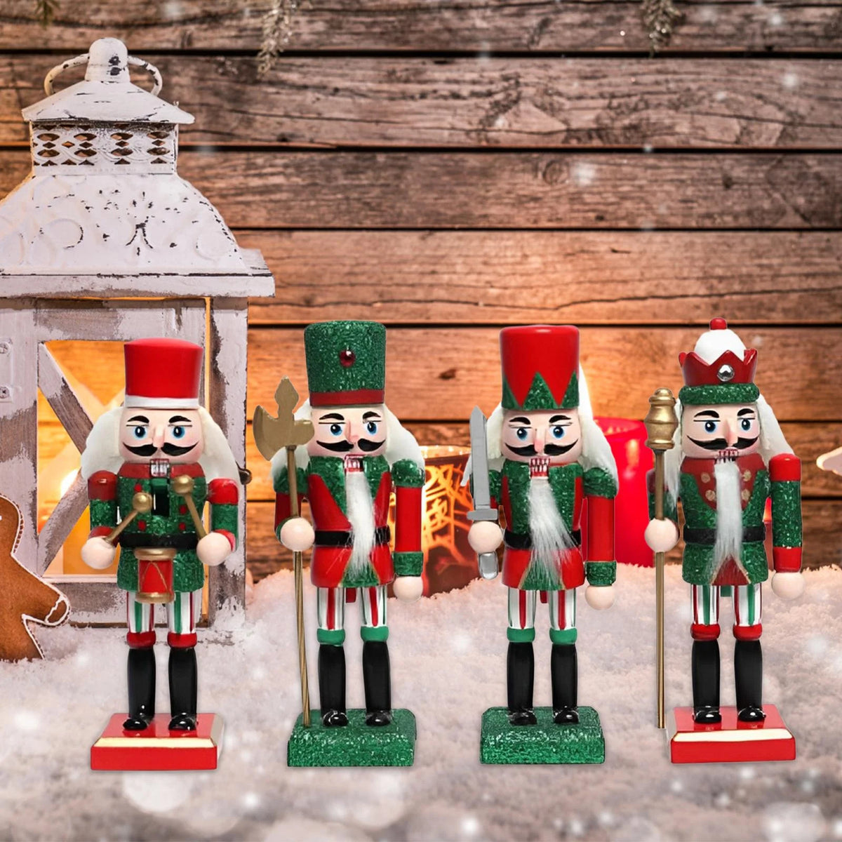 18cm 4 Pieces Wooden Nutcracker Soldier Table Decoration D301