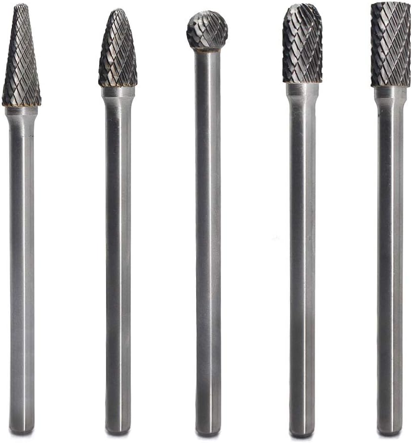 Carbide Burr File Set 5pcs 1/4 Inch Shank Double Cut Rotary Burr R554581