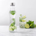 Fluted Glass Water Bottles with Stainless Steel Lids 18oz Set of 6 I544917