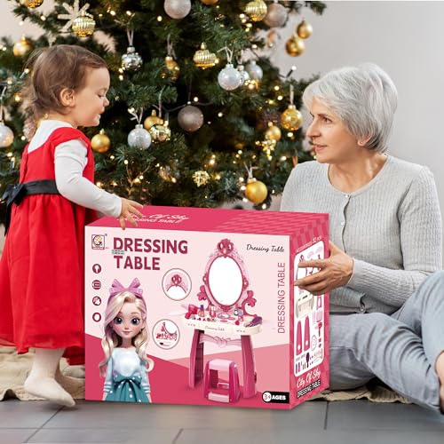 Toddler Vanity Makeup Table Toy with Mirror & Chair O156