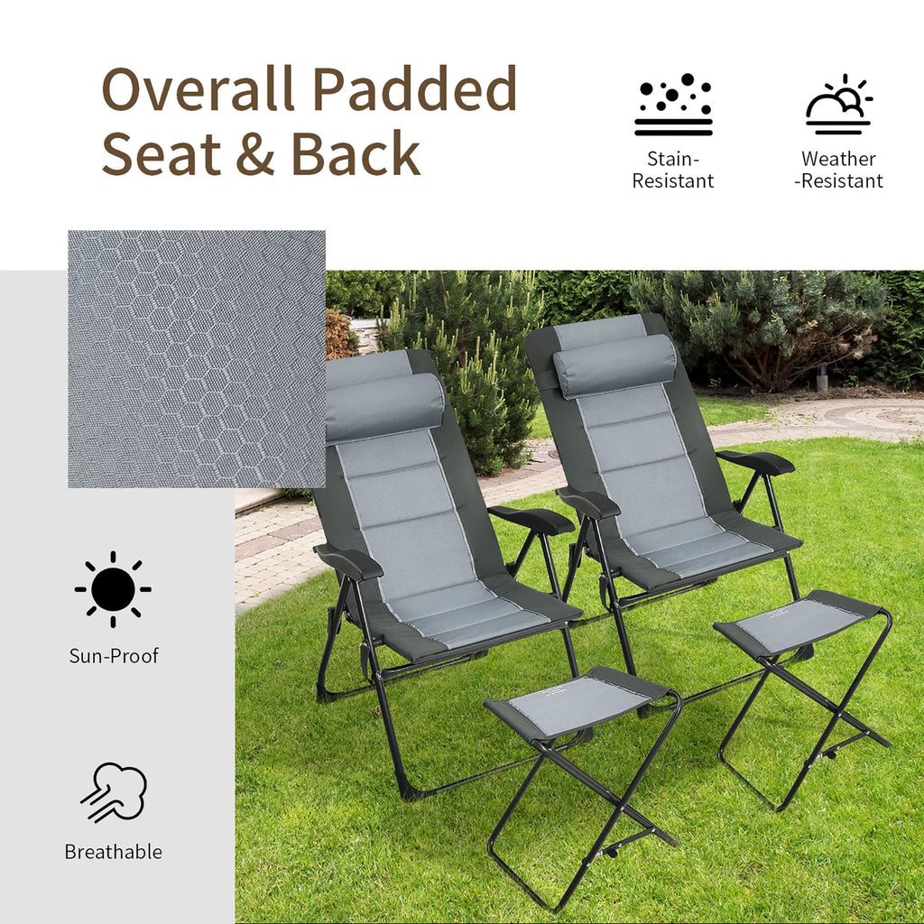 4 PCS Gray Patio Folding Chair Ottoman Set F218