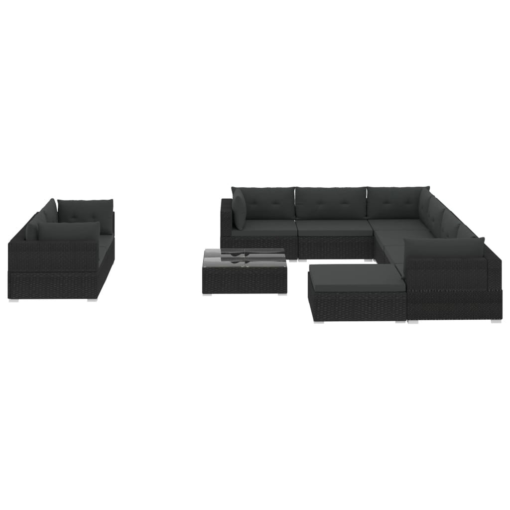 10 Piece Black Poly Rattan Outdoor Sectional Sofa Set H12240