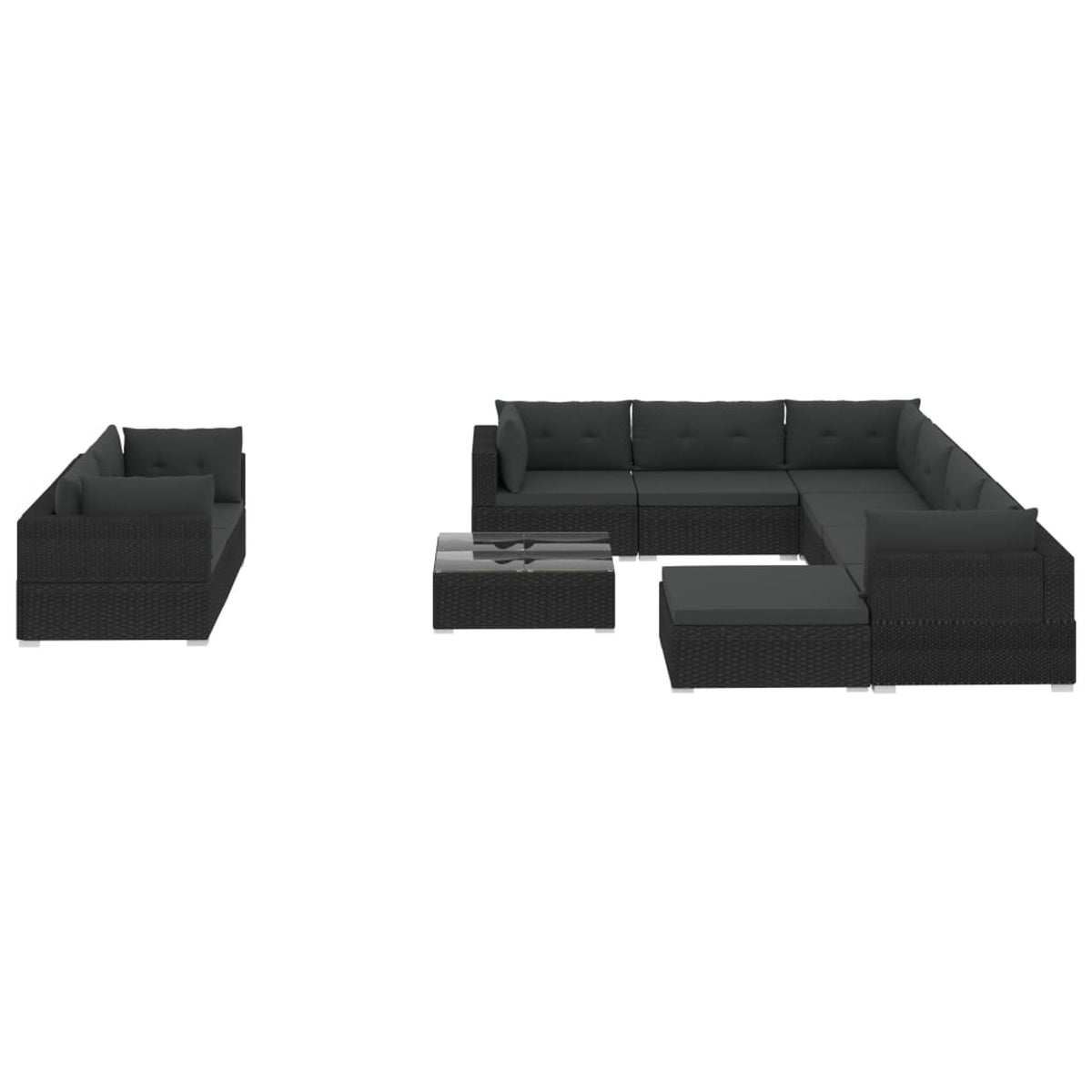 10 Piece Black Poly Rattan Outdoor Sectional Sofa Set H12240