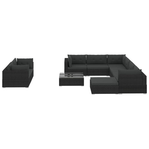 10 Piece Black Poly Rattan Outdoor Sectional Sofa Set H12240
