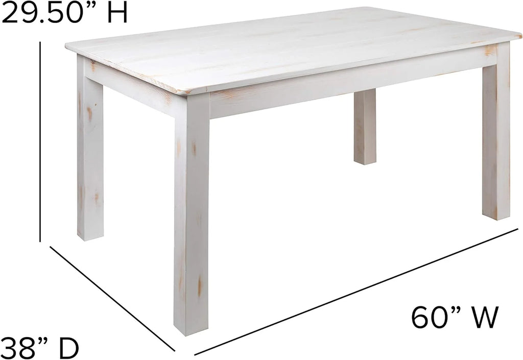 60" X 38" Rectangular Antique Rustic White Solid Pine Dining Table E300296