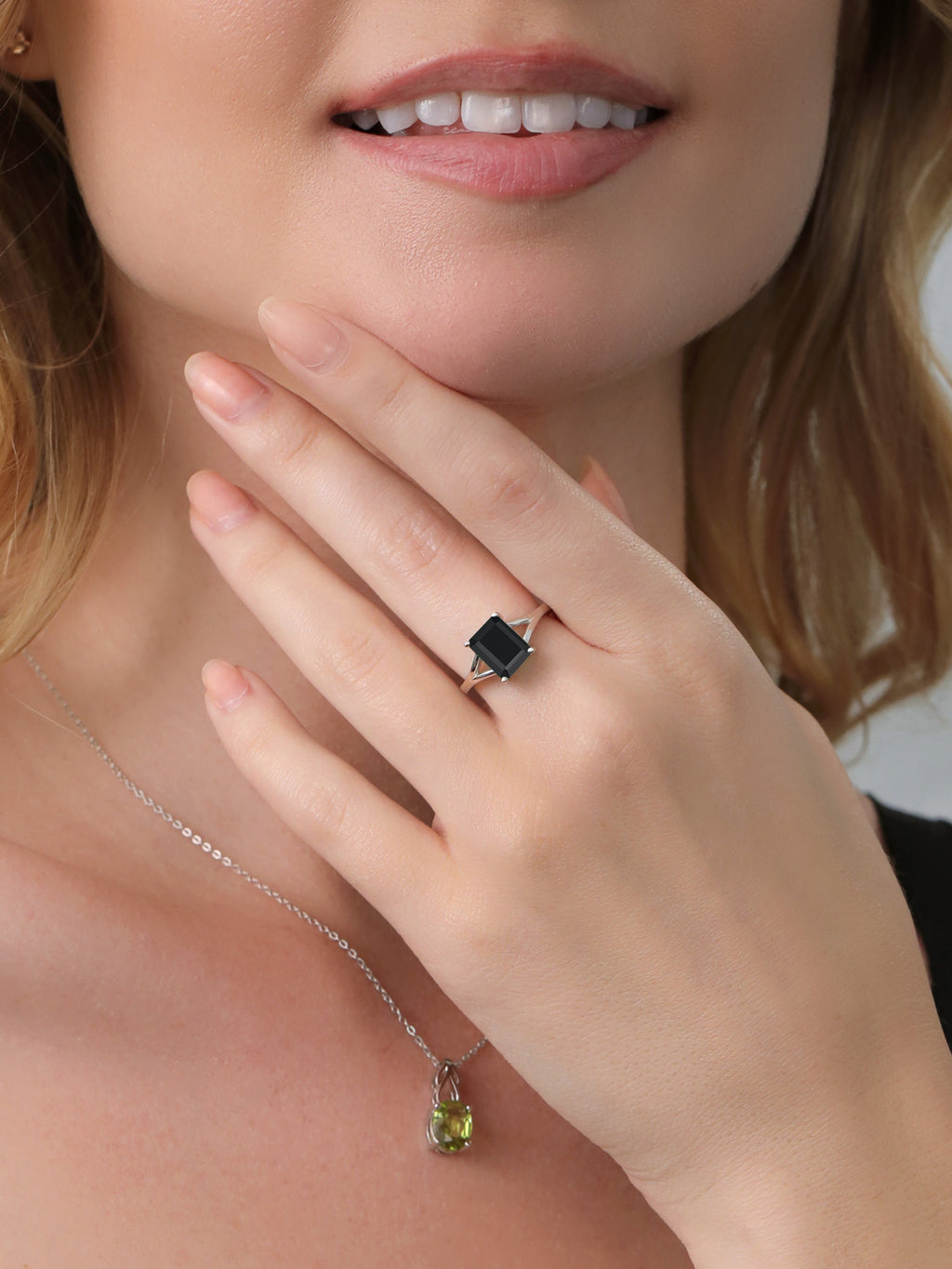 925 Sterling Silver Black Onyx Solitaire Engagement Ring C95657