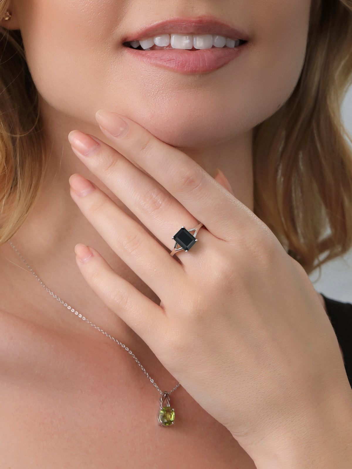 925 Sterling Silver Black Onyx Solitaire Engagement Ring C95657