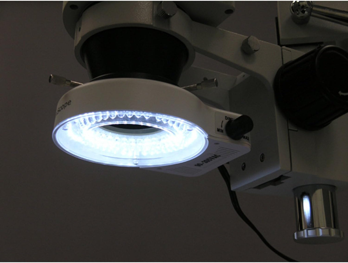 Binocular Stereo Zoom Microscope, 3.5X-90X Magnification, LED Ring Light, Double-Arm Boom Stand Y72393