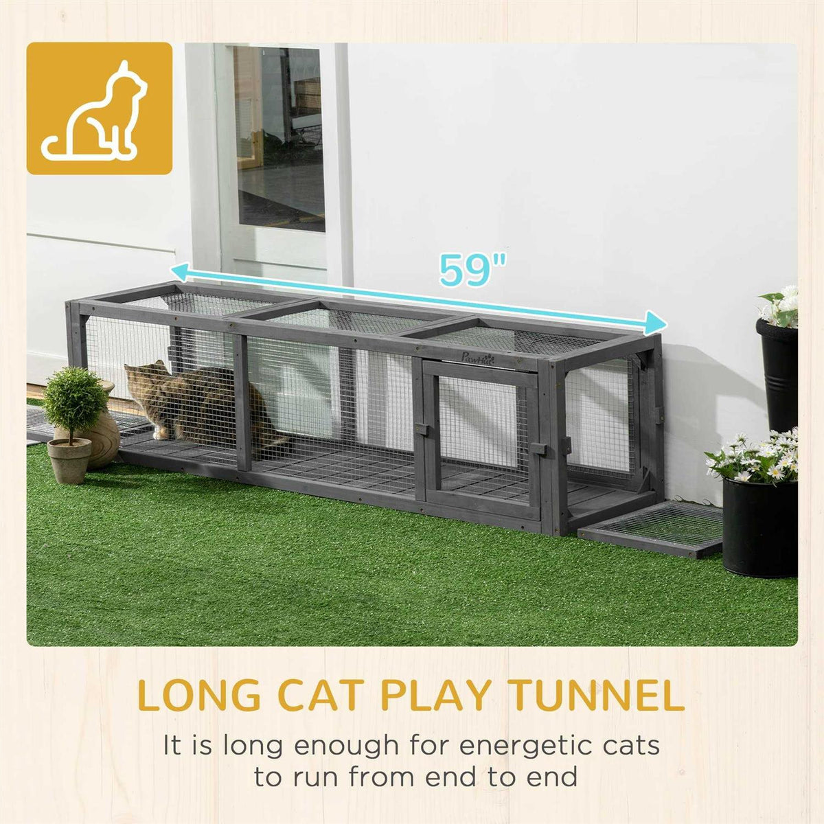Wooden Outdoor Cat Tunnel with Weather Protection T464
