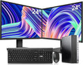 Desktop PC Intel i7-6700 32GB DDR4 1TB NVMe SSD 2TB HDD Dual 24-Inch Monitors Wireless Keyboard and Mouse Win 10 Pro Black Silver V379