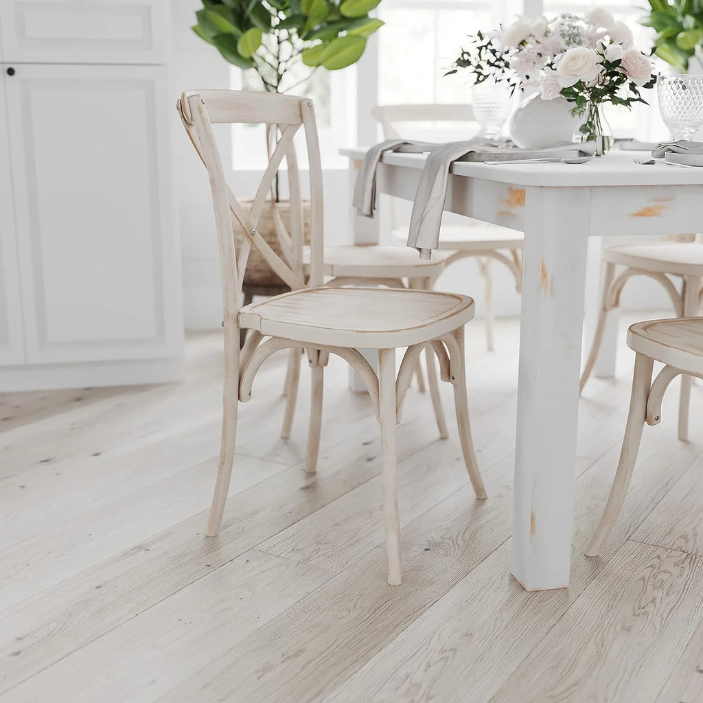 60" X 38" Rectangular Antique Rustic White Solid Pine Dining Table E300296