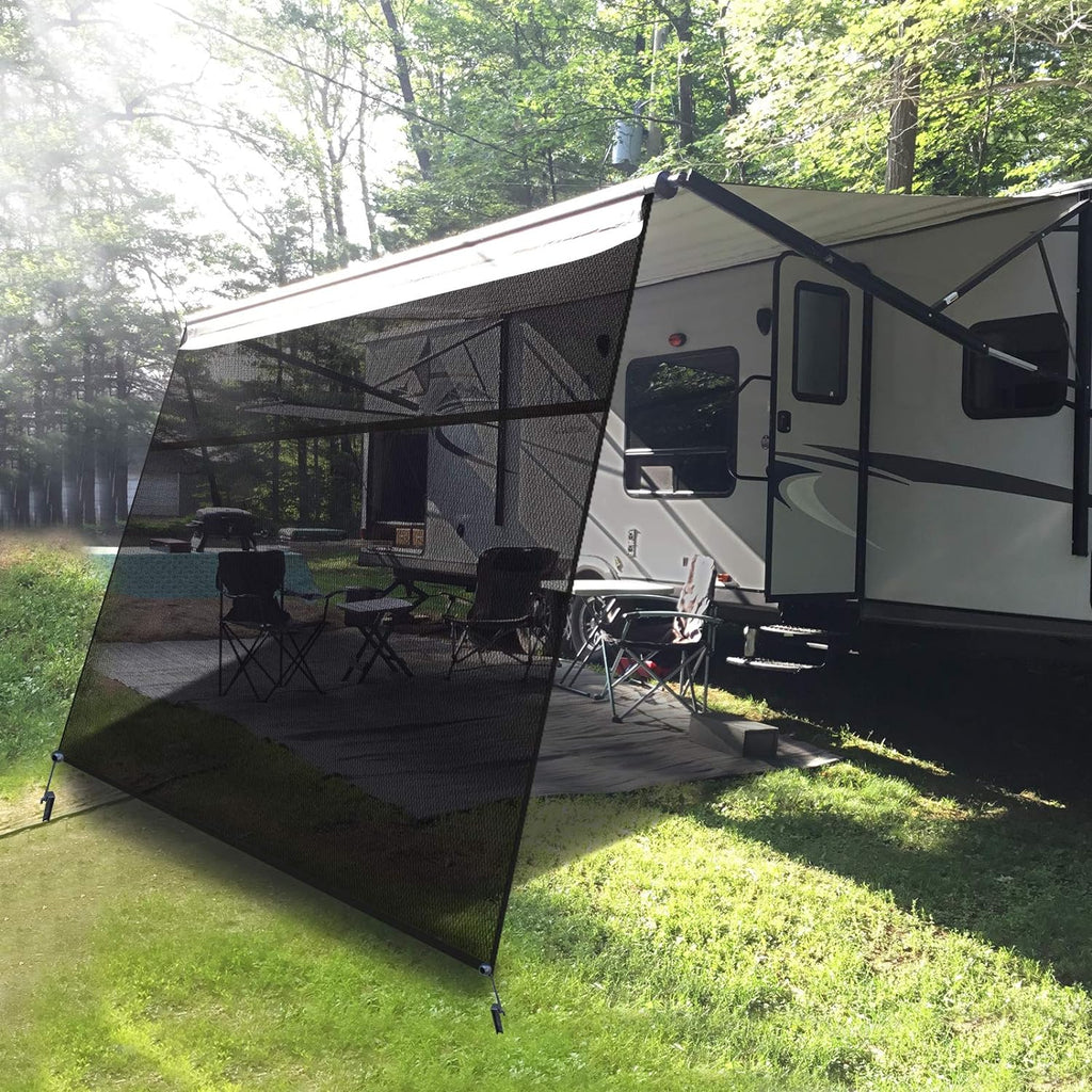 RV Awning Shade Screen 9'X7' Black Mesh Sunshade Pack of 2 Z4902