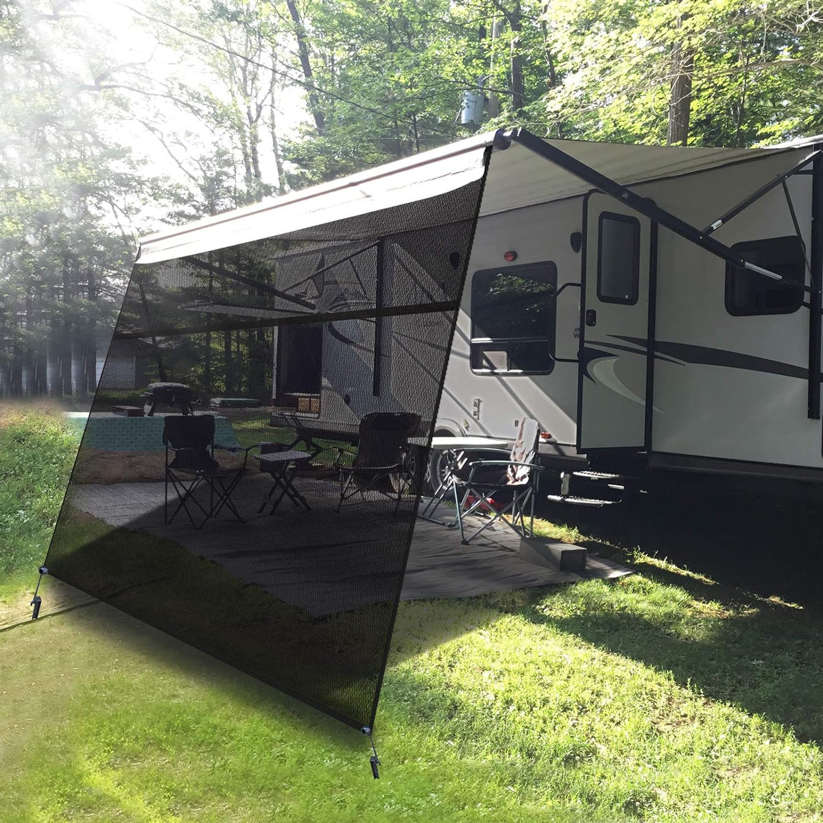 RV Awning Shade Screen 9'X7' Black Mesh Sunshade Pack of 2 Z4902