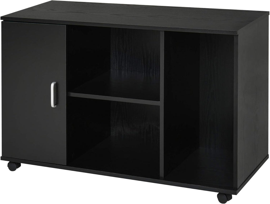 Black Wood Rolling File Cabinet with 3 Open Shelves and Door U629698