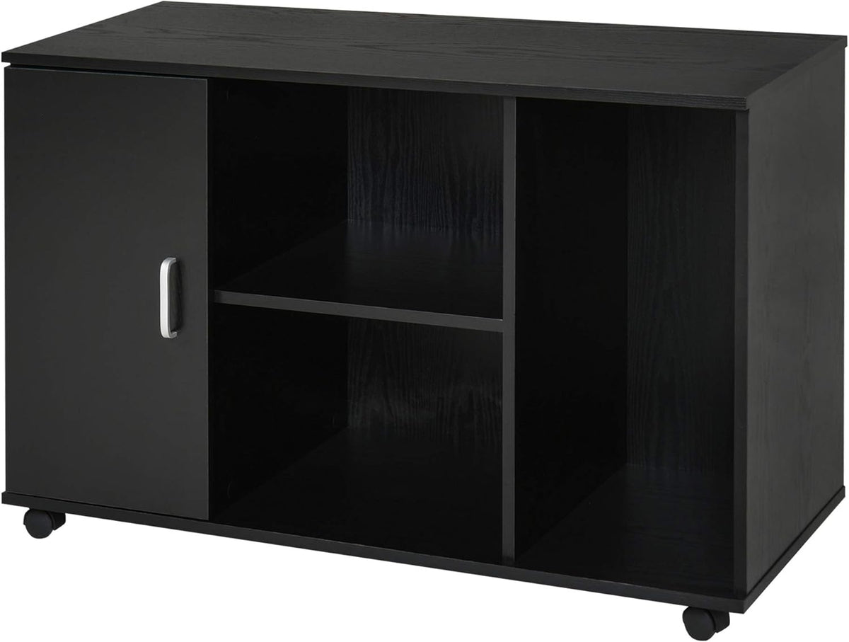 Black Wood Rolling File Cabinet with 3 Open Shelves and Door U629698