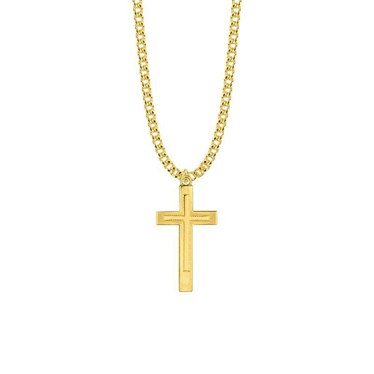 Large 14KT Gold Plated Over Sterling Silver Lined Inner Cross Pendant with 24" chain W90546