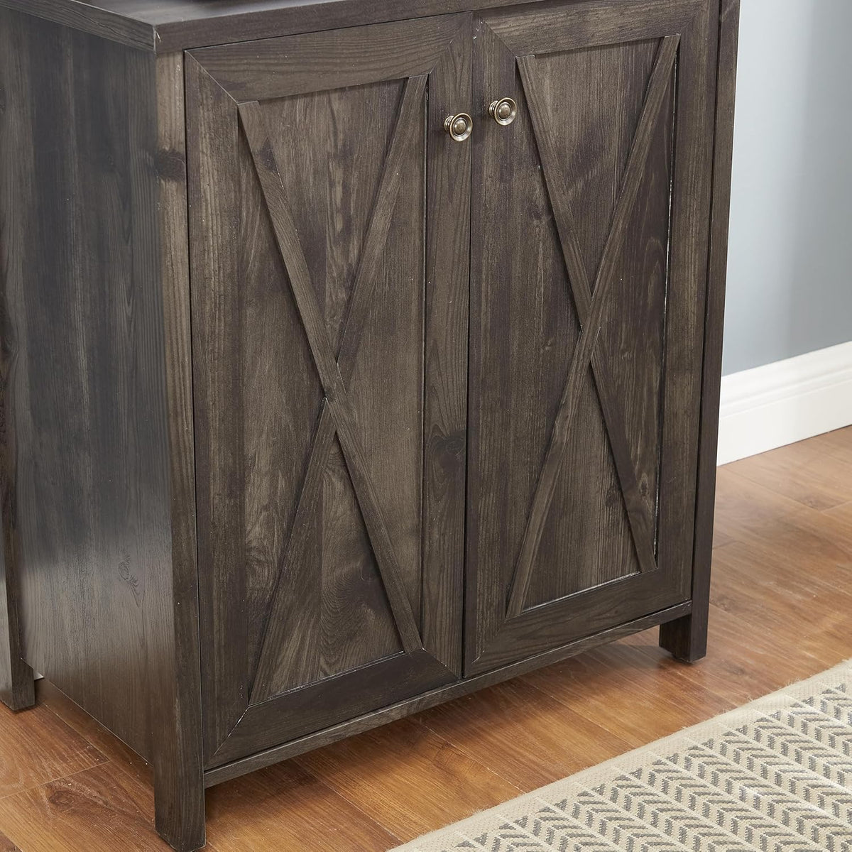 Charcoal Gray Coffee Bar Cabinet with Microwave Stand Q549182