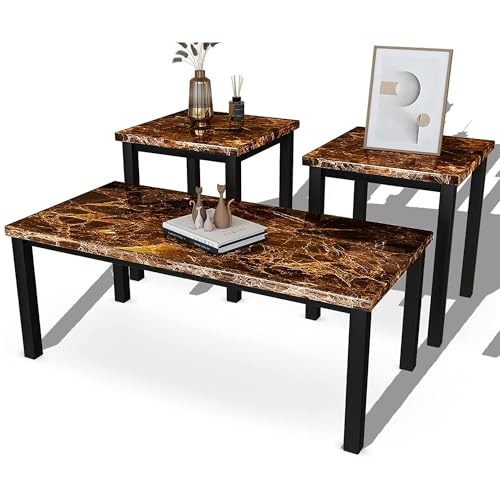 Faux Marble Coffee Table Set of 3 Piece Metal Frame U522