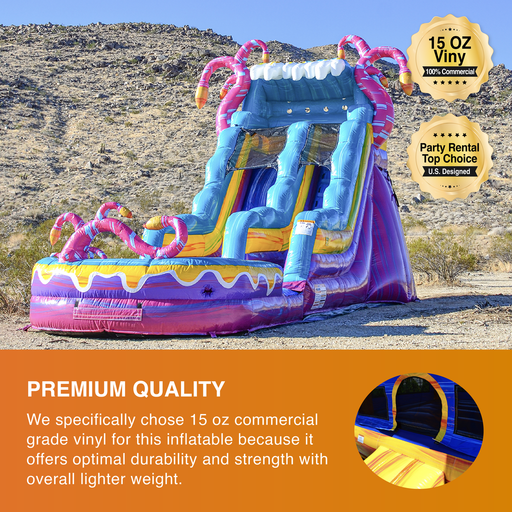 Commercial Grade Bounce House Inflatable with Water Slide and Pool Combo, Dual Lane Slide E133
