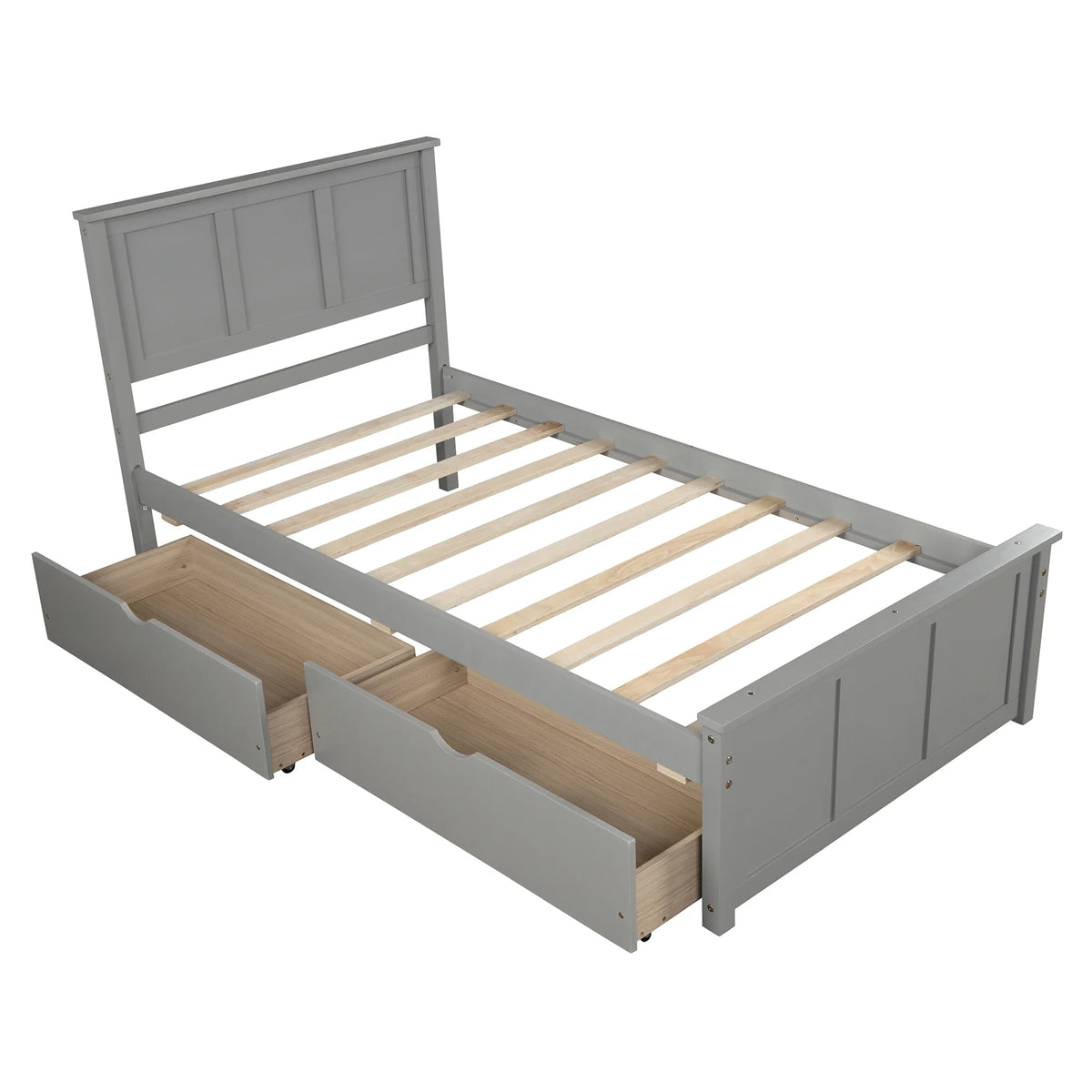 Twin Size Wood Platform Bed with Storage and Headboard O94632