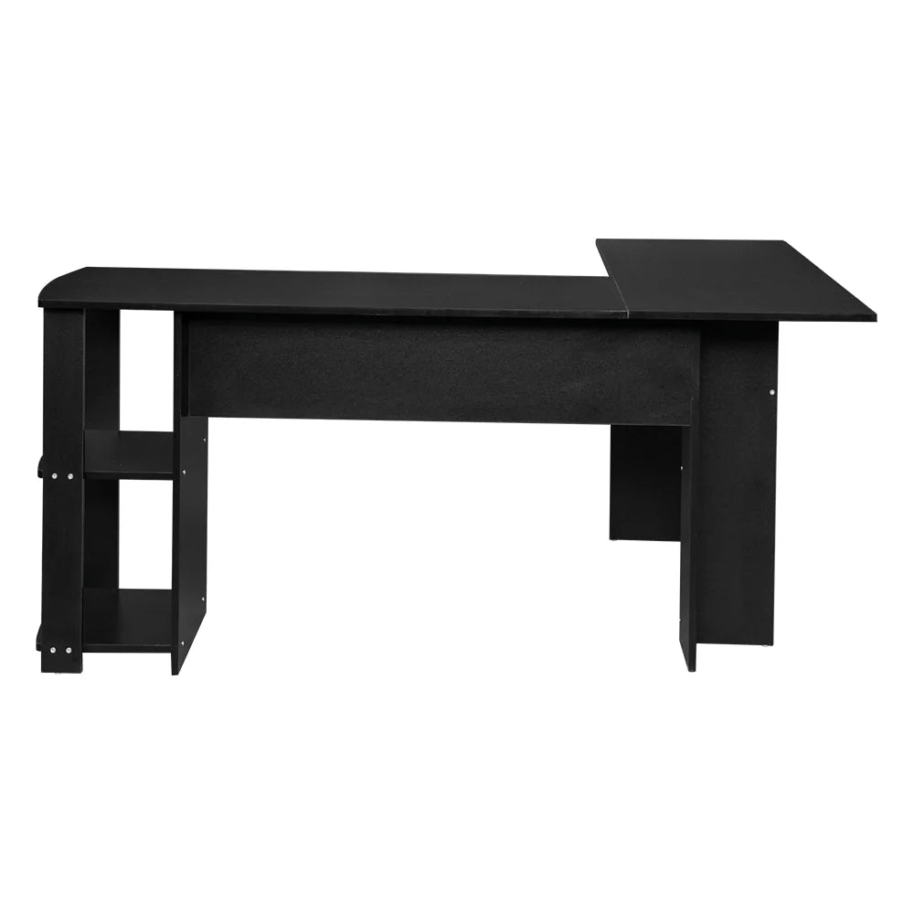 Black L-Shaped Corner Computer Desk with Bookshelves U450540